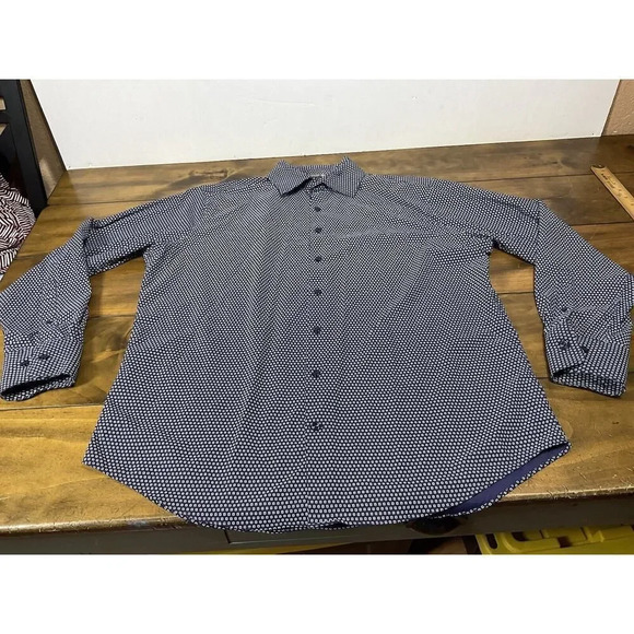 Peter Millar Summer Comfort Shirt Men’s L Button Up Long Sleeve Blue Geometric - Picture 1 of 9